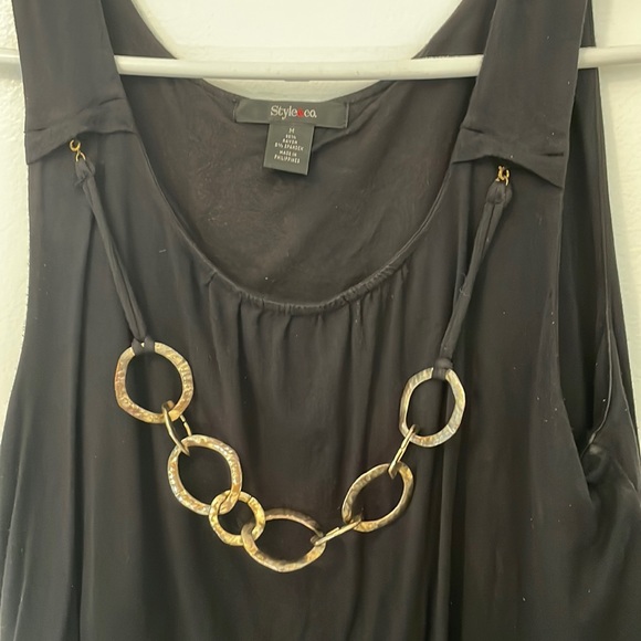 Style & Co. medium black tank top with metallic trim 95% rayon 5% spandex - Picture 2 of 6